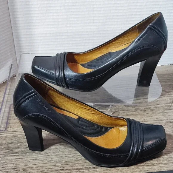 Hush Puppies square toe 3" heel pumps women's size 8.5 black - Picture 2 of 12